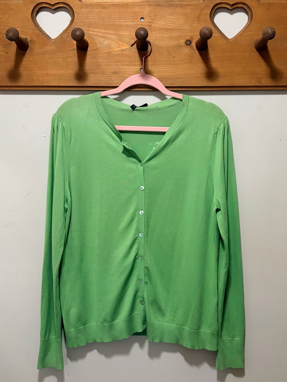 August Silk 100% Silk Green Button Front Cardigan XL